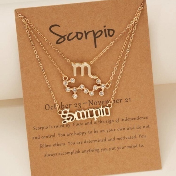 5/$25 Gold Zodiac Pendant Necklace Set 3pcs - Picture 2 of 5